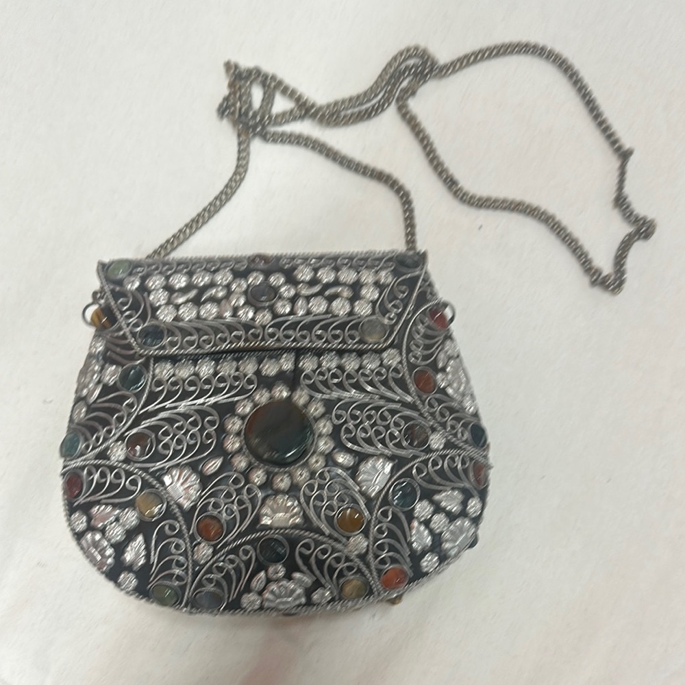 Elegant Silver and Multicolor Embellished Women's Bag